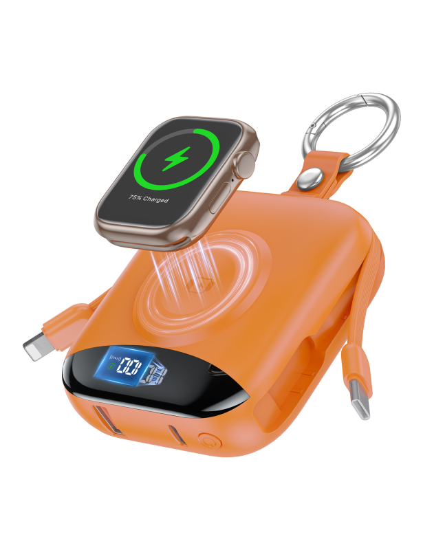 Μαγνητική ασύρματη power bank για Apple Watch με πιστοποίηση UL2056/FCC/CE/UKCA, γρήγορη φόρτιση 22.5W, 10000mAh, Type-C/USB-A, ενσωματωμένα καλώδια, μοντέλο P007