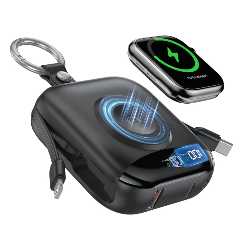 Μαγνητική ασύρματη power bank για Apple Watch με πιστοποίηση UL2056/FCC/CE/UKCA, γρήγορη φόρτιση 22.5W, 10000mAh, Type-C/USB-A, ενσωματωμένα καλώδια, μοντέλο P007