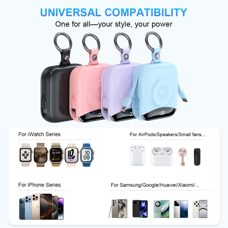 Μαγνητική ασύρματη power bank για Apple Watch με πιστοποίηση UL2056/FCC/CE/UKCA, γρήγορη φόρτιση 22.5W, 10000mAh, Type-C/USB-A, ενσωματωμένα καλώδια, μοντέλο P007