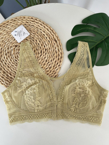 Sutien cu închidere frontală, dantelă și urechi de iepuri, mătase Mulberry, mărime mare, stil vestă, care face bustul să pară mai mic