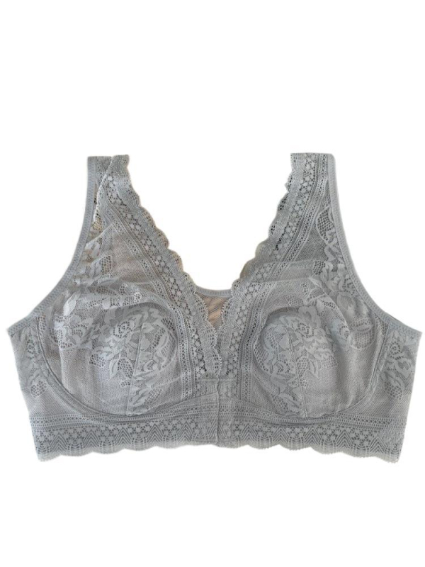 Sutien cu închidere frontală, dantelă și urechi de iepuri, mătase Mulberry, mărime mare, stil vestă, care face bustul să pară mai mic