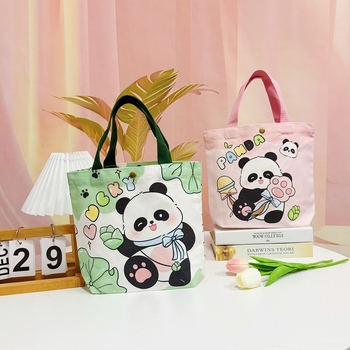 Panda platnena torba za studentice – kompaktna ručna torba za ručak i posao