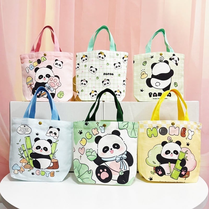 Panda platnena torba za studentice – kompaktna ručna torba za ručak i posao