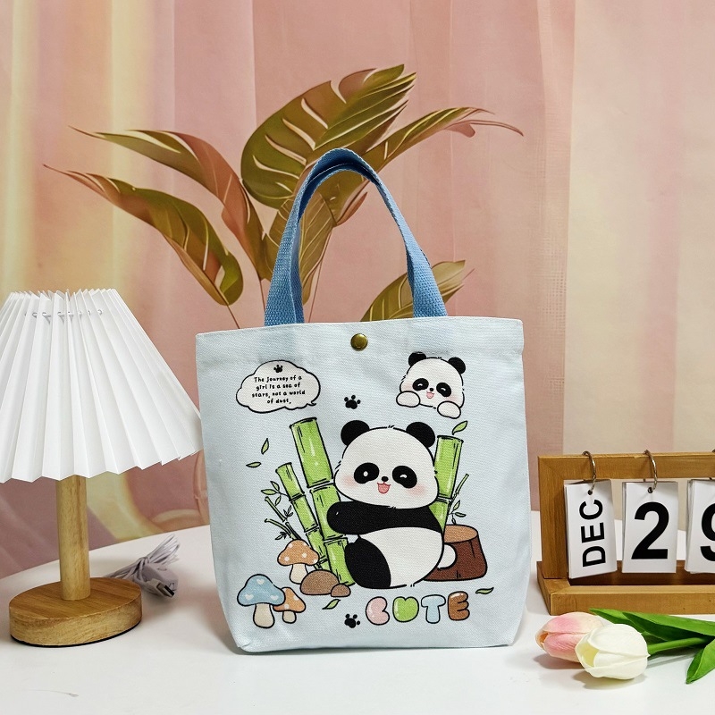 Panda platnena torba za studentice – kompaktna ručna torba za ručak i posao