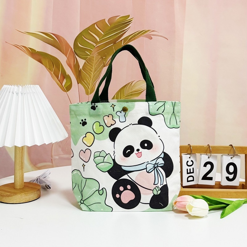 Panda platnena torba za studentice – kompaktna ručna torba za ručak i posao