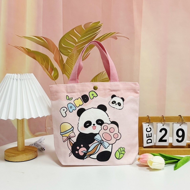 Panda platnena torba za studentice – kompaktna ručna torba za ručak i posao