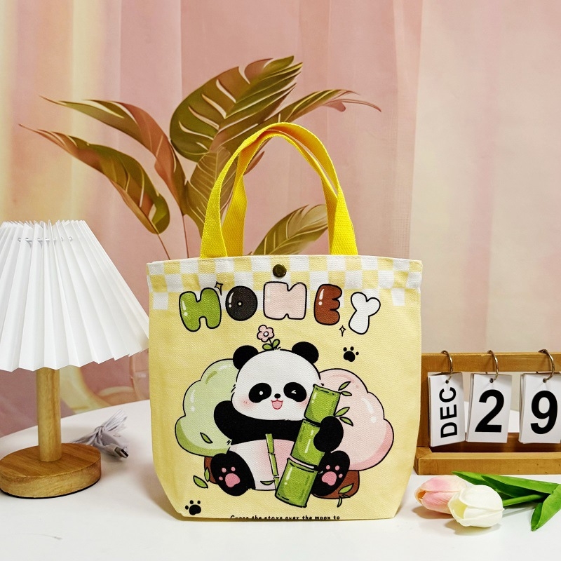 Panda platnena torba za studentice – kompaktna ručna torba za ručak i posao