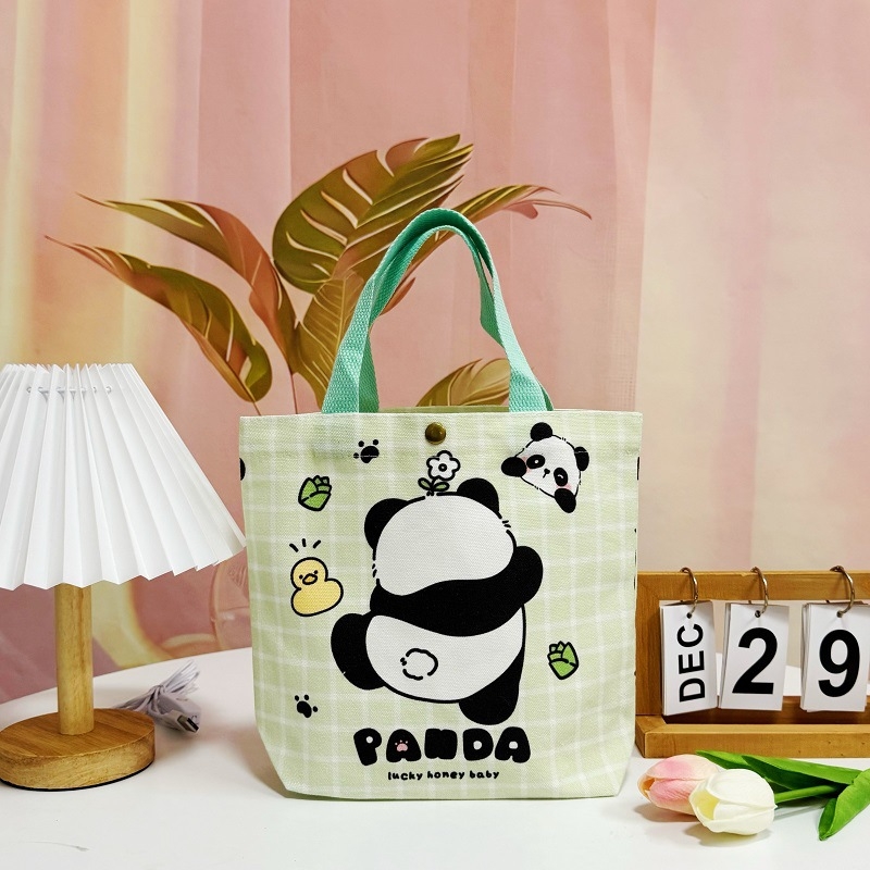 Panda platnena torba za studentice – kompaktna ručna torba za ručak i posao