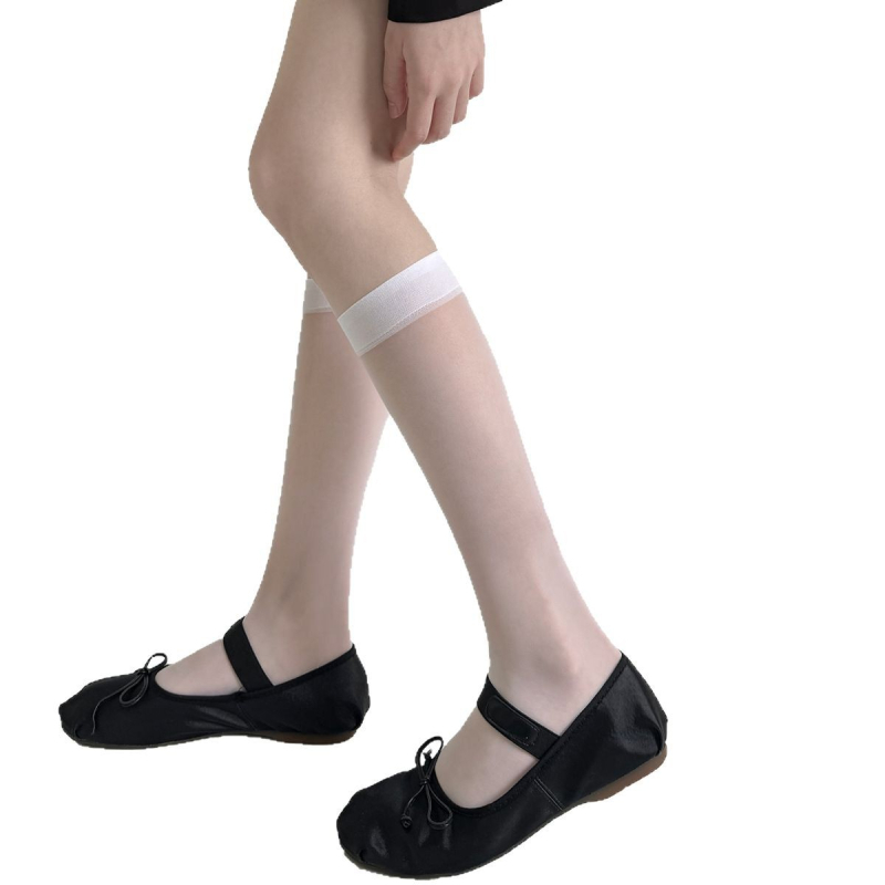 Πολύ λεπτές κάλτσες μέχρι τη γάμπα, μονόχρωμες, JK στυλ, νήμα με πυρήνα νάιλον