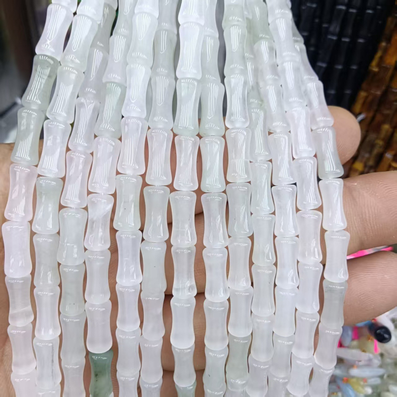 Természetes jade gyöngyök bambuszcsomó mintával, kék jade, DIY ékszerkiegészítők karkötőhöz és nyaklánchoz