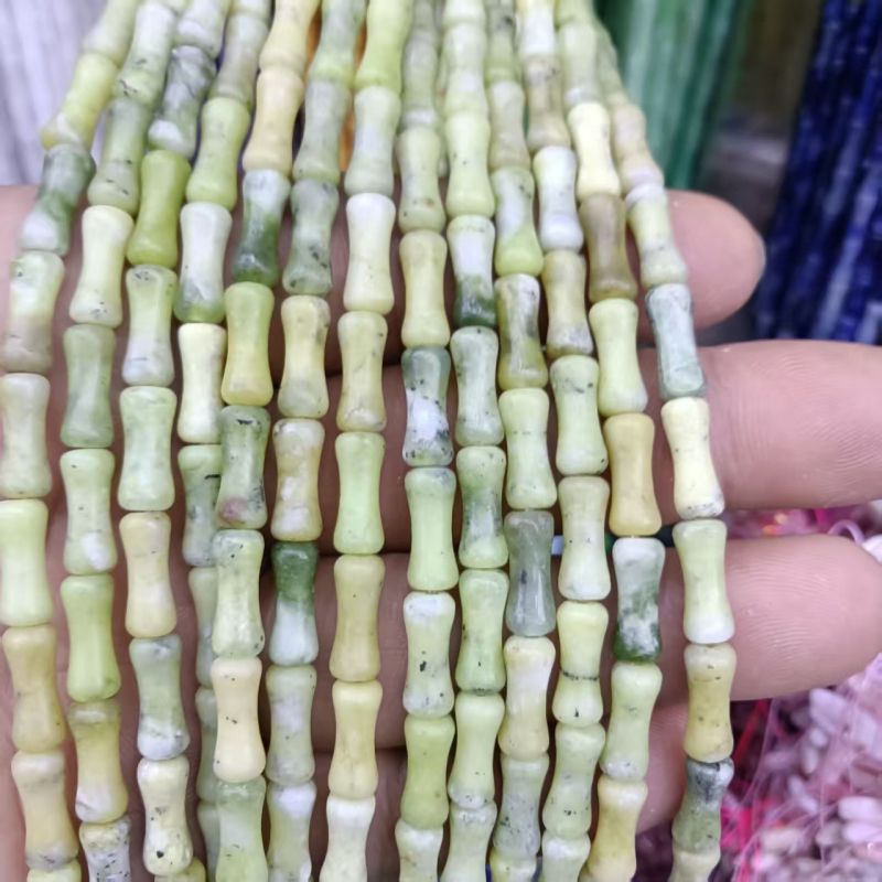 Természetes jade gyöngyök bambuszcsomó mintával, kék jade, DIY ékszerkiegészítők karkötőhöz és nyaklánchoz