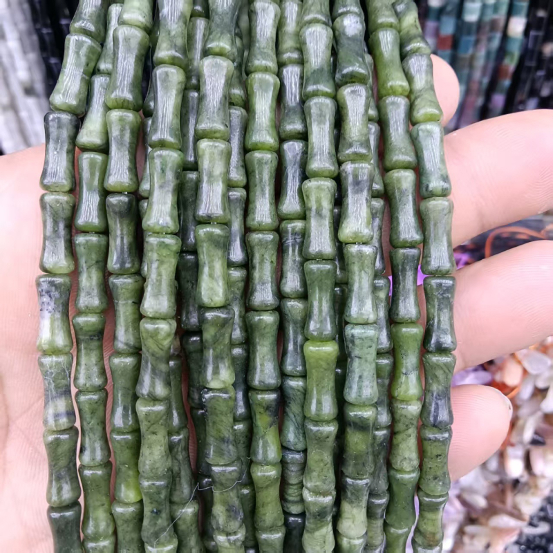 Természetes jade gyöngyök bambuszcsomó mintával, kék jade, DIY ékszerkiegészítők karkötőhöz és nyaklánchoz
