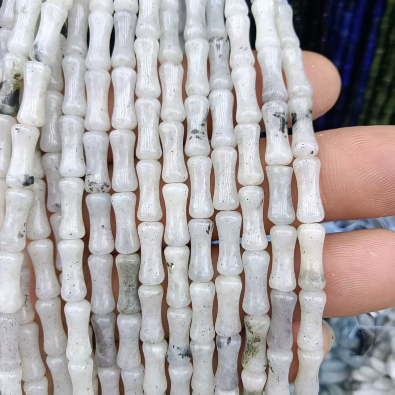 Természetes jade gyöngyök bambuszcsomó mintával, kék jade, DIY ékszerkiegészítők karkötőhöz és nyaklánchoz