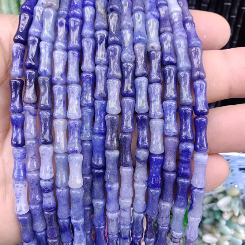 Természetes jade gyöngyök bambuszcsomó mintával, kék jade, DIY ékszerkiegészítők karkötőhöz és nyaklánchoz