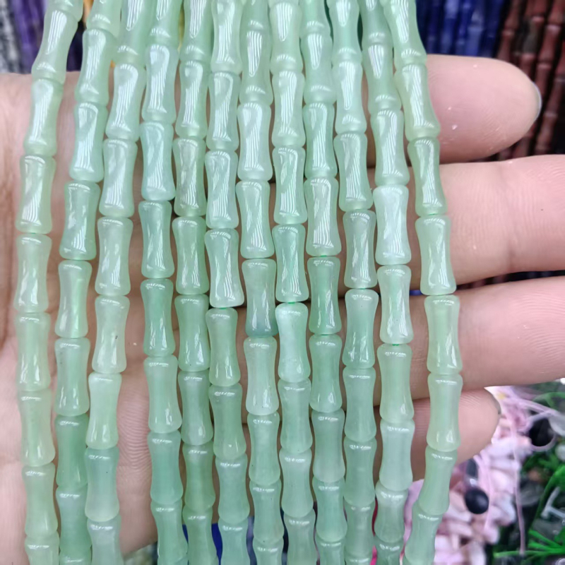 Természetes jade gyöngyök bambuszcsomó mintával, kék jade, DIY ékszerkiegészítők karkötőhöz és nyaklánchoz