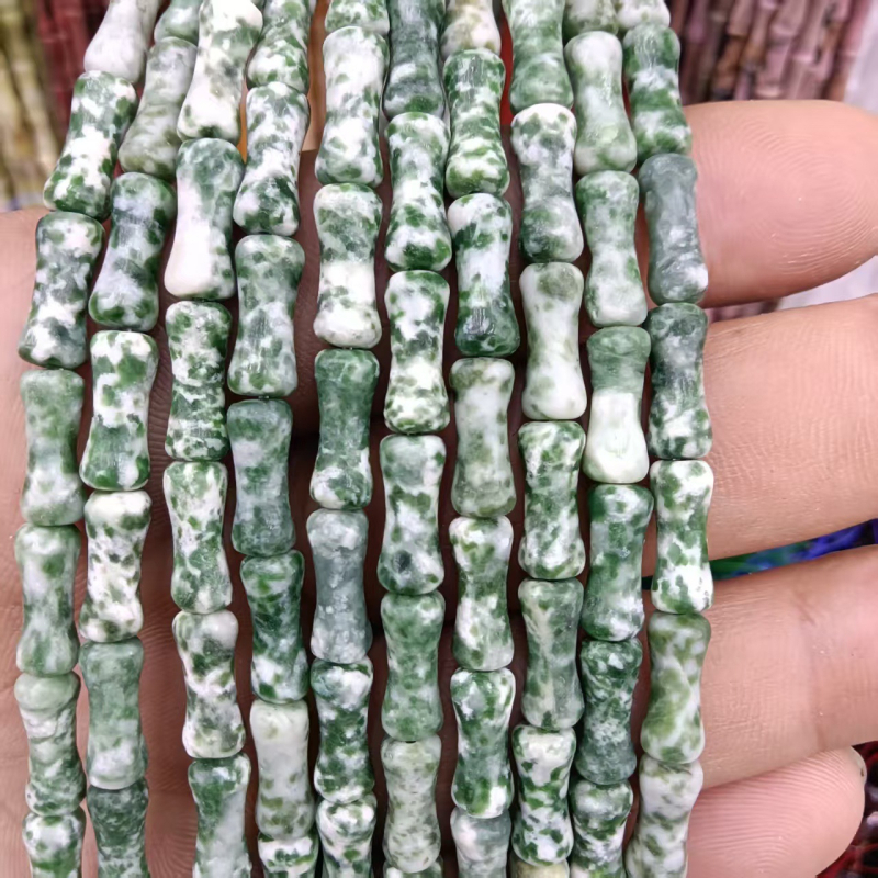 Természetes jade gyöngyök bambuszcsomó mintával, kék jade, DIY ékszerkiegészítők karkötőhöz és nyaklánchoz