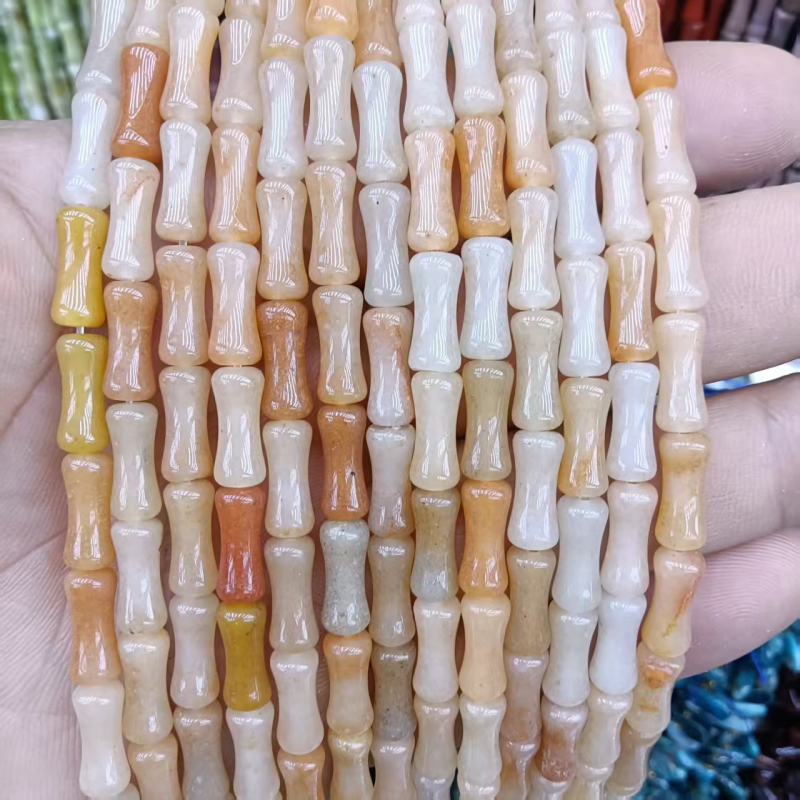 Természetes jade gyöngyök bambuszcsomó mintával, kék jade, DIY ékszerkiegészítők karkötőhöz és nyaklánchoz