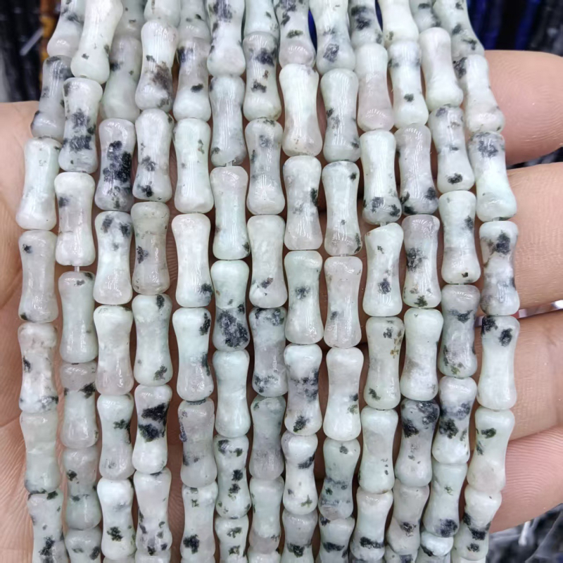 Természetes jade gyöngyök bambuszcsomó mintával, kék jade, DIY ékszerkiegészítők karkötőhöz és nyaklánchoz