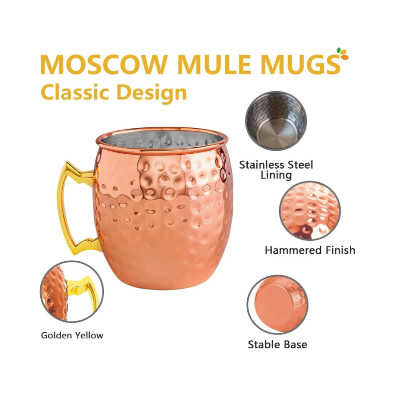 Aoxin Moscow Mule ποτήρι, χαλκοπλακωμένη επικάλυψη σε ανοξείδωτο ατσάλι 304, ποτήρι κοκτέιλ 501–600 ml