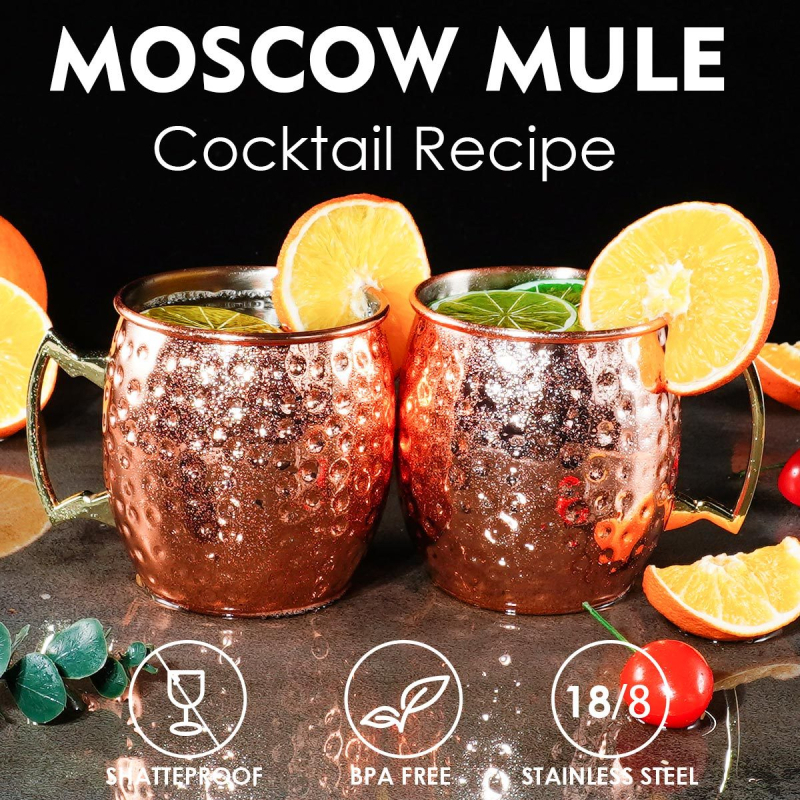 Aoxin Moscow Mule ποτήρι, χαλκοπλακωμένη επικάλυψη σε ανοξείδωτο ατσάλι 304, ποτήρι κοκτέιλ 501–600 ml