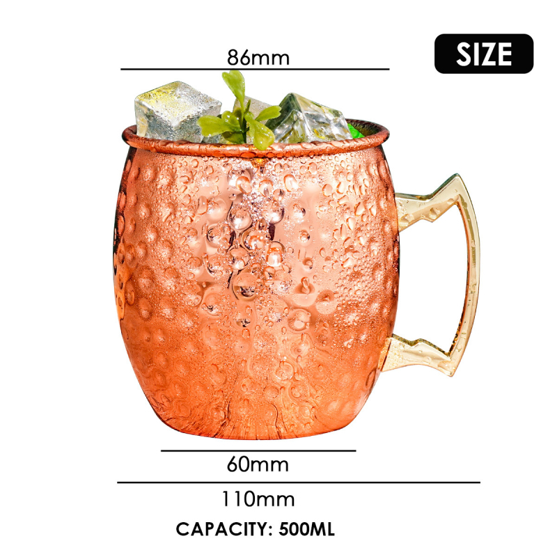 Aoxin Moscow Mule ποτήρι, χαλκοπλακωμένη επικάλυψη σε ανοξείδωτο ατσάλι 304, ποτήρι κοκτέιλ 501–600 ml