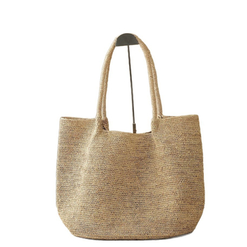 Női raffia szálból készült kézzel horgolt szalma táska, négyszögletes forma, minimalista városi stílus, nyári válltáska