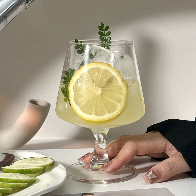 Set de pahare din sticlă cu picior scurt: pahar de brandy, pahar pentru cafea cu gheață, pahar pentru sodă, design chic minimalist