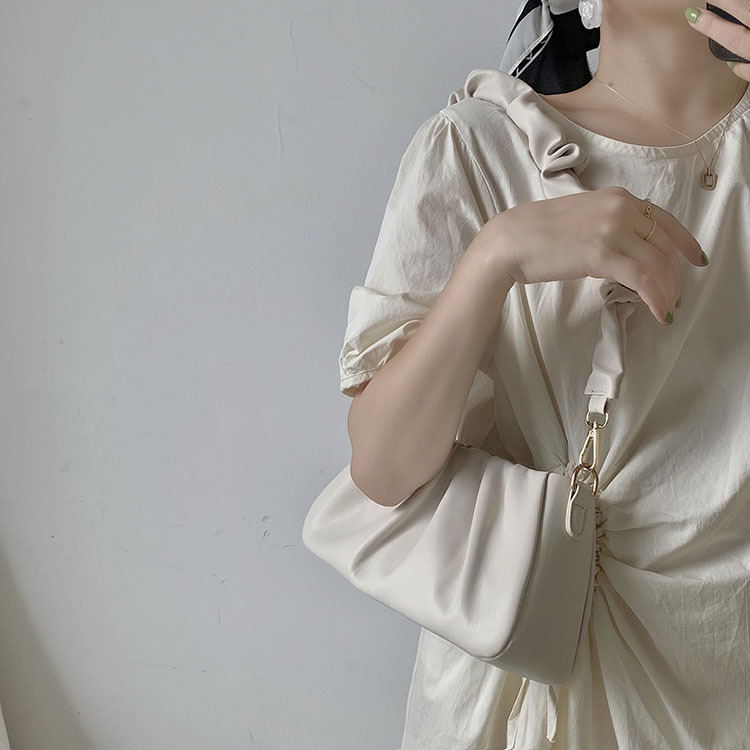 Yimaner női táska ivory színben pliszézett alkar táska, friss és édes stílus, PU bőr, horizontális négyszögletes forma, vállon vagy crossbody