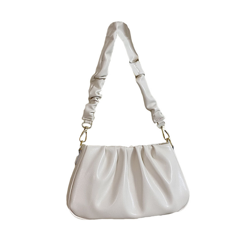 Yimaner női táska ivory színben pliszézett alkar táska, friss és édes stílus, PU bőr, horizontális négyszögletes forma, vállon vagy crossbody
