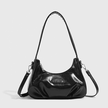 Női ezüst textúrájú holdsarló alakú válltáska PU-ból, közepes méretű, crossbody