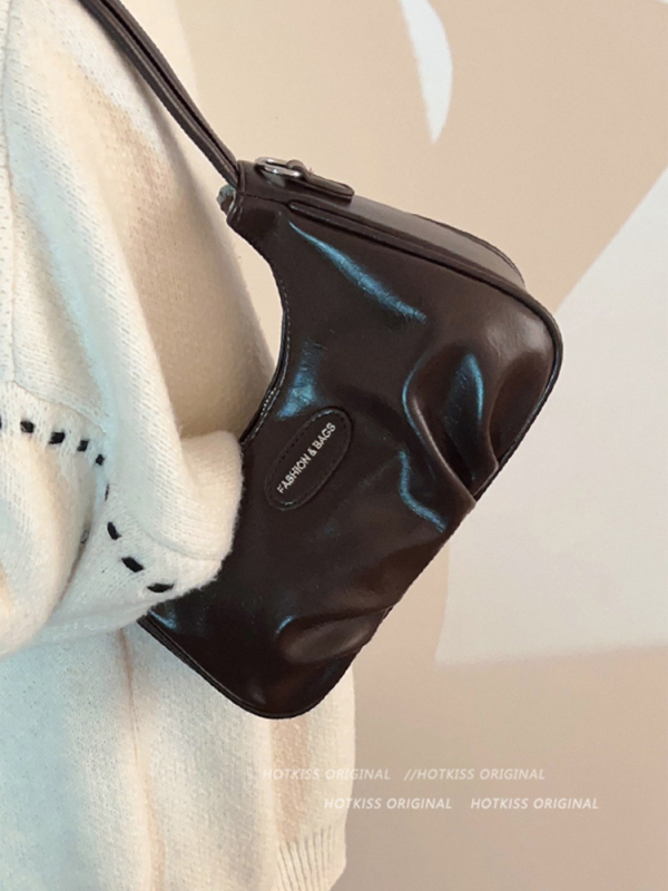 Női ezüst textúrájú holdsarló alakú válltáska PU-ból, közepes méretű, crossbody