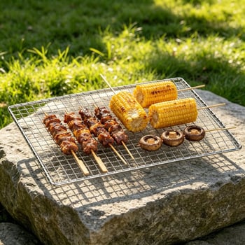 Kis tiszta titán grillrács, könnyű és strapabíró, kültéri grillhez, kempingezéshez és piknikhez