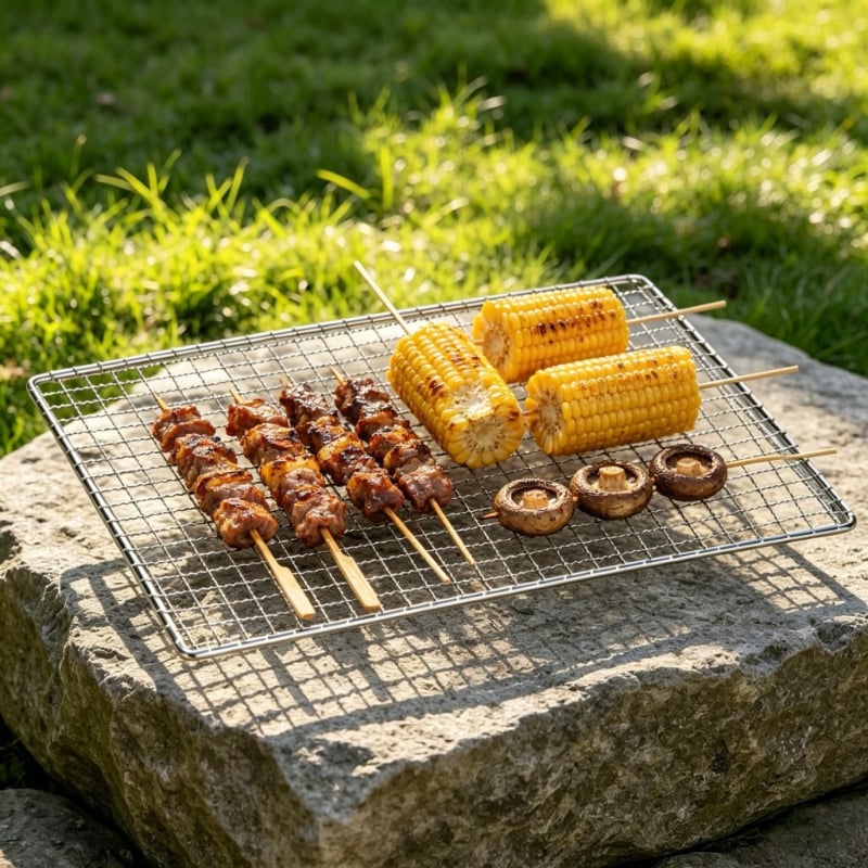 Kis tiszta titán grillrács, könnyű és strapabíró, kültéri grillhez, kempingezéshez és piknikhez
