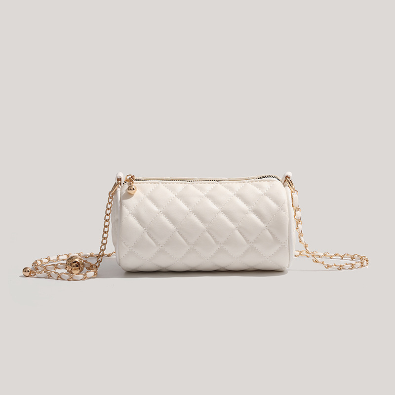 Női crossbody táska, cilindrikus forma, gyémánt quilt mintázattal és lánccal, PU anyag, 2024-es modell, prémium textúra