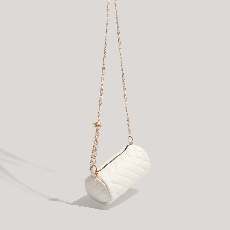 Női crossbody táska, cilindrikus forma, gyémánt quilt mintázattal és lánccal, PU anyag, 2024-es modell, prémium textúra