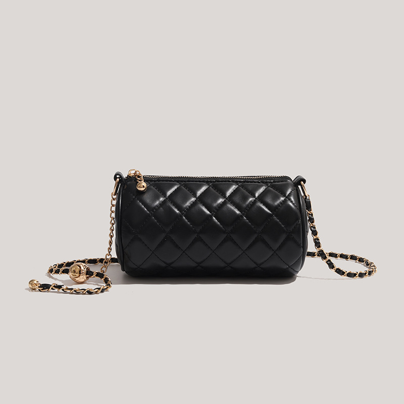 Női crossbody táska, cilindrikus forma, gyémánt quilt mintázattal és lánccal, PU anyag, 2024-es modell, prémium textúra