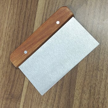 Fa fogantyúval készült rozsdamentes acél konyhai eszközök készlet: tészta vágó, tészta kaparó, sütemény spatula, offset spatula, grill spatula