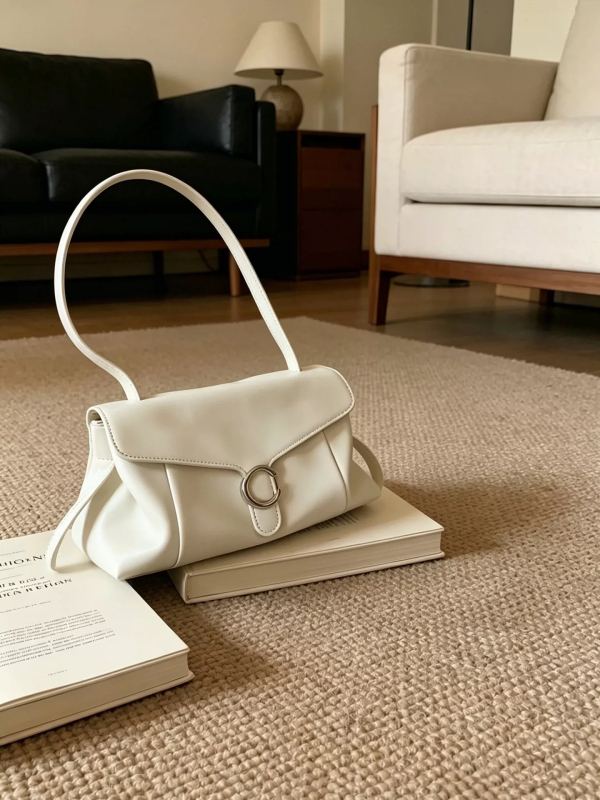 Női White Moon hónaljs táska, 2026-os új modell, magas minőségű C csattal, baguette stílus, vállon vagy crossbody