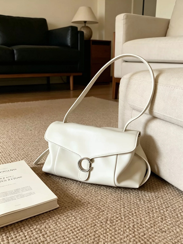 Női White Moon hónaljs táska, 2026-os új modell, magas minőségű C csattal, baguette stílus, vállon vagy crossbody