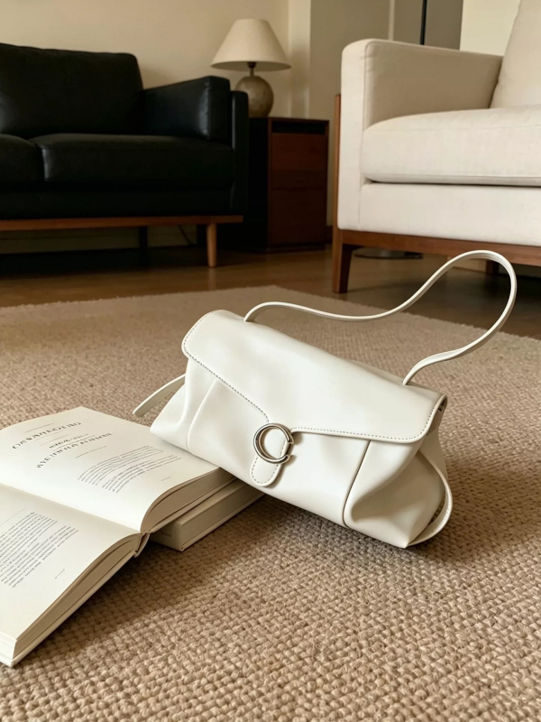 Női White Moon hónaljs táska, 2026-os új modell, magas minőségű C csattal, baguette stílus, vállon vagy crossbody