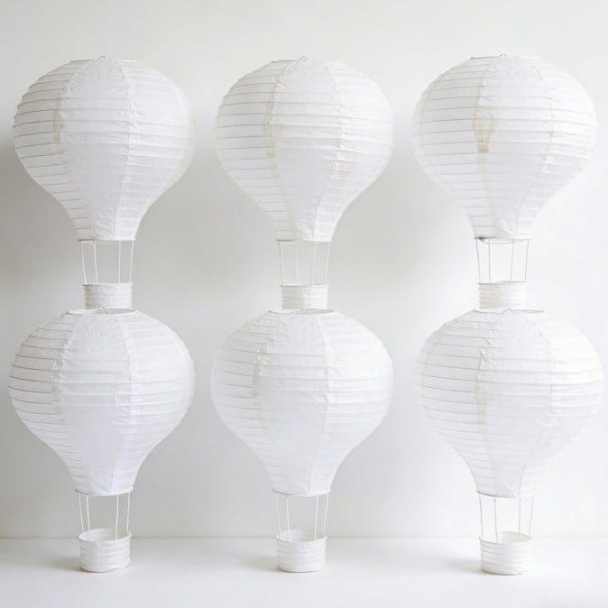 Λευκά χαρτονένια φαναράκια-μπάλόνια, 30 cm, DIY διακόσμηση για παιδιά, νηπιαγωγεία και γάμους