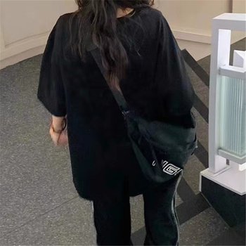 Női pamut rövidujjú póló, nyári koreai stílus, környak, laza szabás, plusz méret, nehéz anyag
