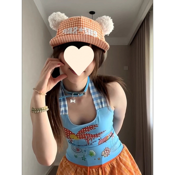 Női Hot Girl Chic nyomott camiszol, retro kockás belső top