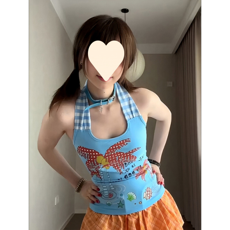 Női Hot Girl Chic nyomott camiszol, retro kockás belső top
