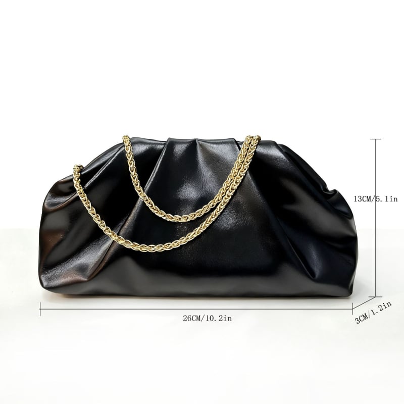 Plisirana torbica u obliku oblaka – srebrna clutch torbica s lancem