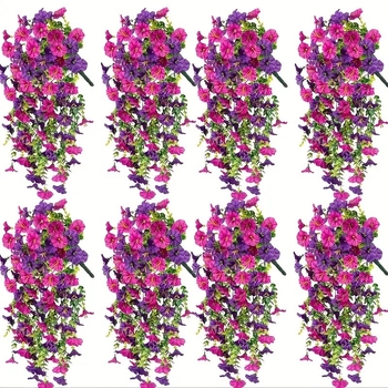 Mesterséges eukaliptusz levelekkel és Morning Glory virággal készült, falra akasztható függő dekoráció kerthez