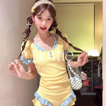 Ολόσωμο μαγιό Energetic Girl Dopamine με φουσκωτά μανίκια, χρωματικό μπλοκ, κολακευτικό και συντηρητικό για ιαματικά λουτρά