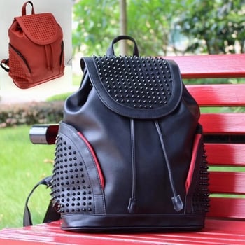 Rucsac unisex cu nituri pentru exterior, 36-55L PU piele, culoare solidă, stil colegiu, rucsac de călătorie