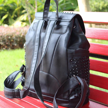 Rucsac unisex cu nituri pentru exterior, 36-55L PU piele, culoare solidă, stil colegiu, rucsac de călătorie