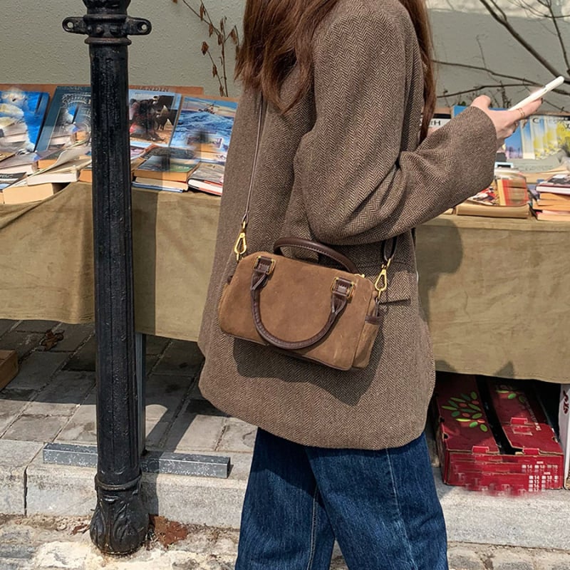 Divatos vintage velúr bőr váll- és kereszttáska nőknek, kis párna alakú Boston kézitáska